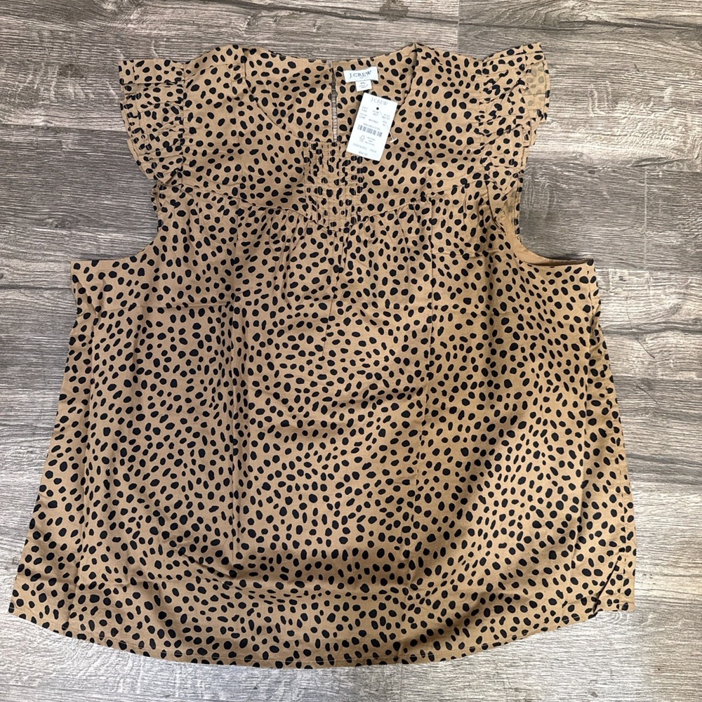 J. Crew Tan and Black Polka Dot Ruffle Sleeve Camisole - Picture 2 of 10